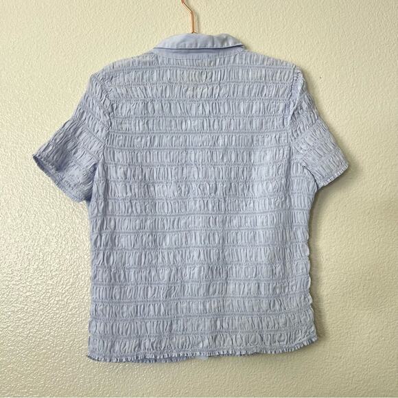 J Crew Smocked button-up shirt cotton-blend voile light blue short sleeve BU278 - Picture 3 of 8